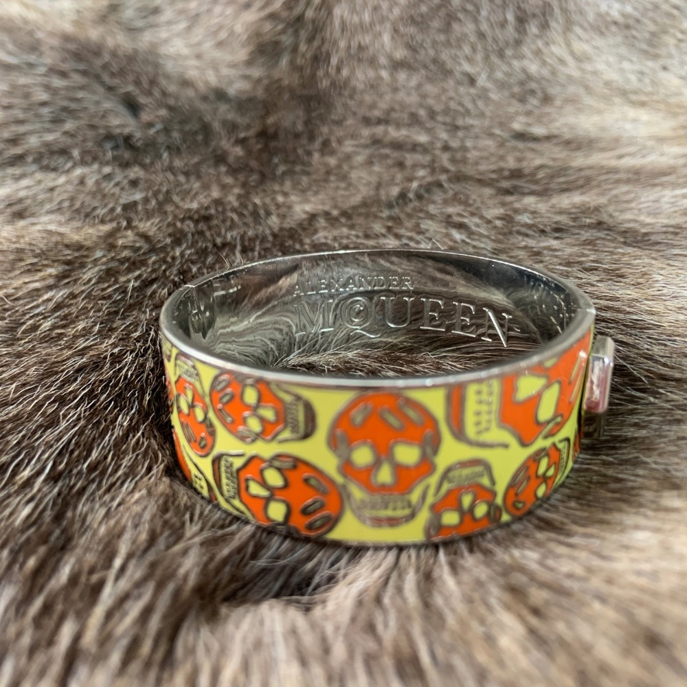 Alexander McQueen Metallic Enamel Skull Cuff Brace